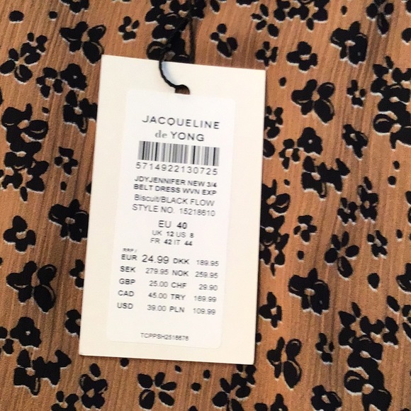 NWT JDY jennifer chiffon sleeve skater dress in brown, US 10 - Picture 10 of 13